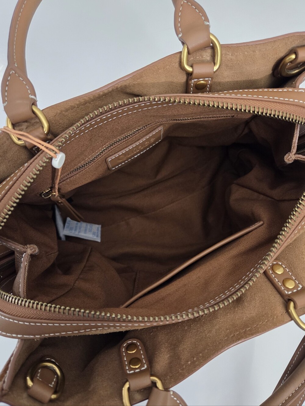 QUINCE ITALIAN LEATHER MEDIUM CONVERTIBLE SATCHEL TOTE BAG COGNAC TAN - Picture 8 of 10